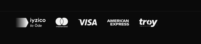 iyzico, Mastercard, Visa, American Express ve Troy logoları